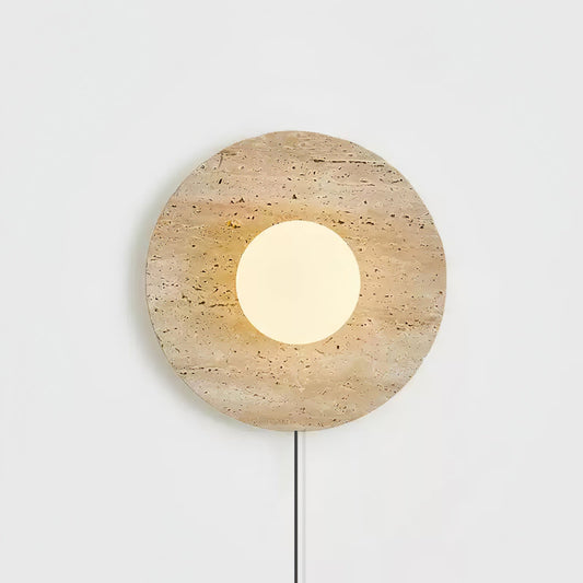 Stone Eclipse Plug-in Wall Light Model B ∅ 11.8″ x H 11.8″ / Yellow Travertine & White / US Plug 1001 Wall lamp