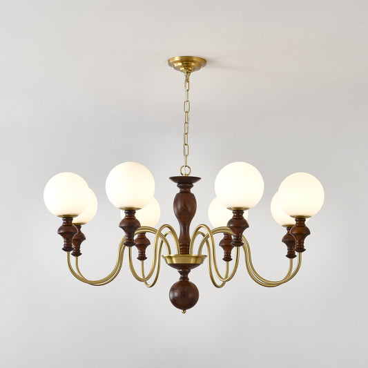 Timeless Globe Chandelier 8 heads ∅ 37.4″ x H 18.5″ / Walnut Color & Gold Chandelier