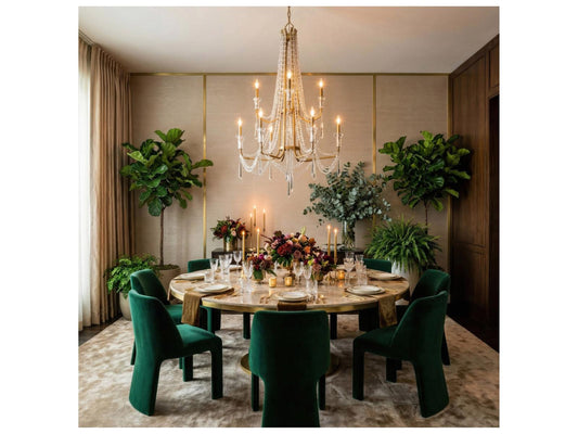 Varaluz Barcelona 2-Tier 9-Light Crystal Chandelier Brass