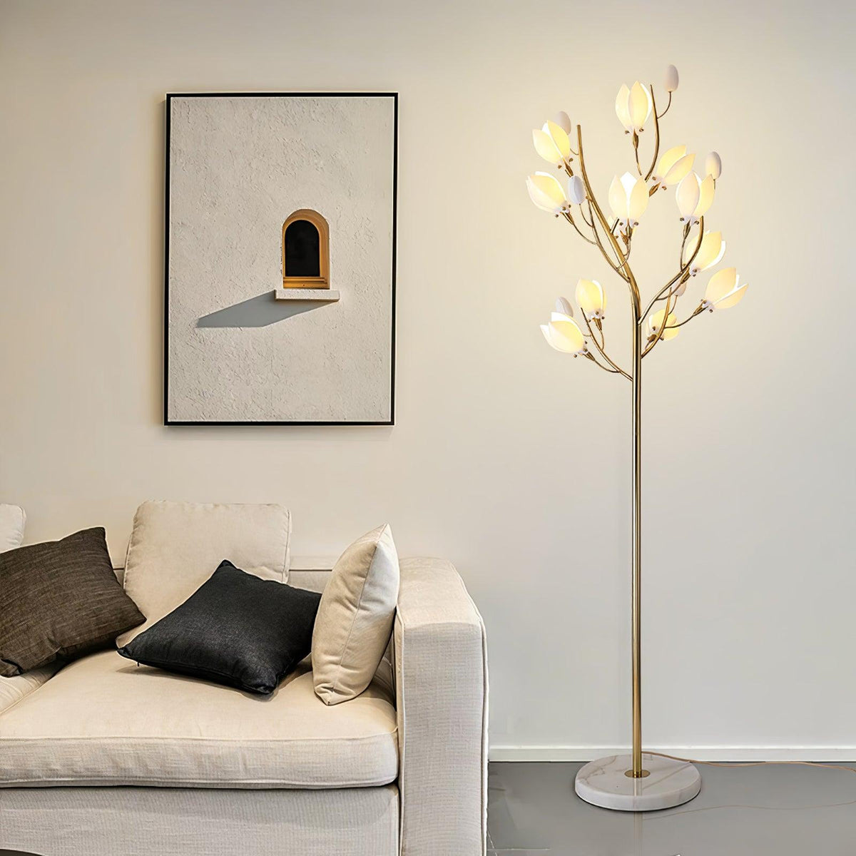 White Porcelain Magnolia Floor Lamp
