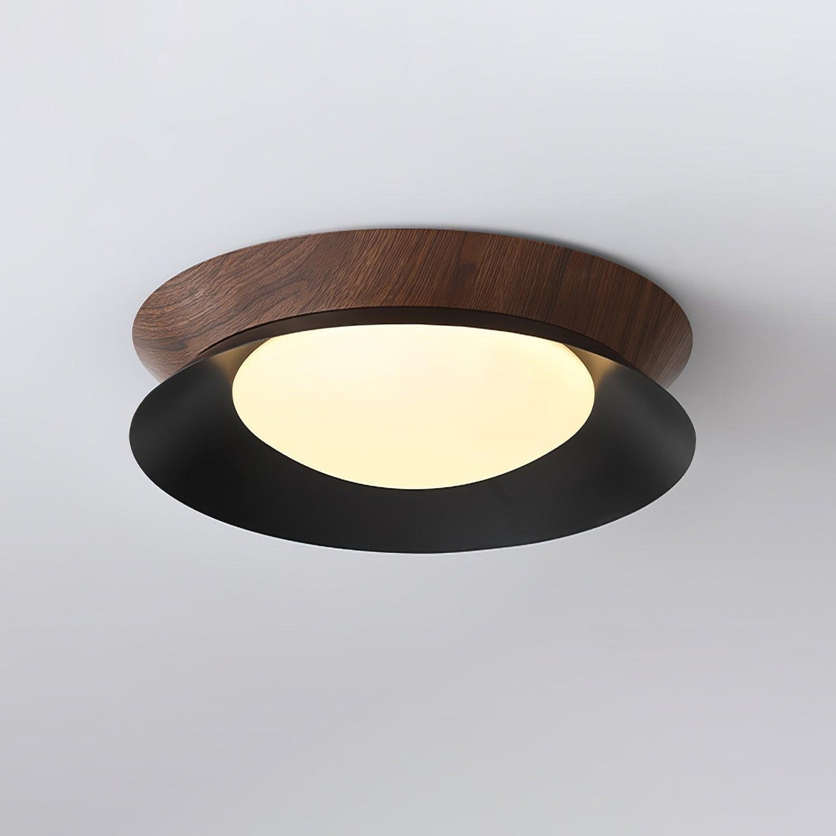 Double Half Round Ceiling Light ∅ 19.7″ x H 3.1″ / Dia 50cm x H 8cm / Walnut wood grain & Black / Warm Light Ceiling