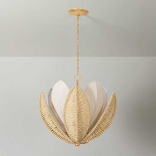Corbett Lighting Costa Brava 5 Light 24" Wide Pendant with Coco Shell and Linen Shade