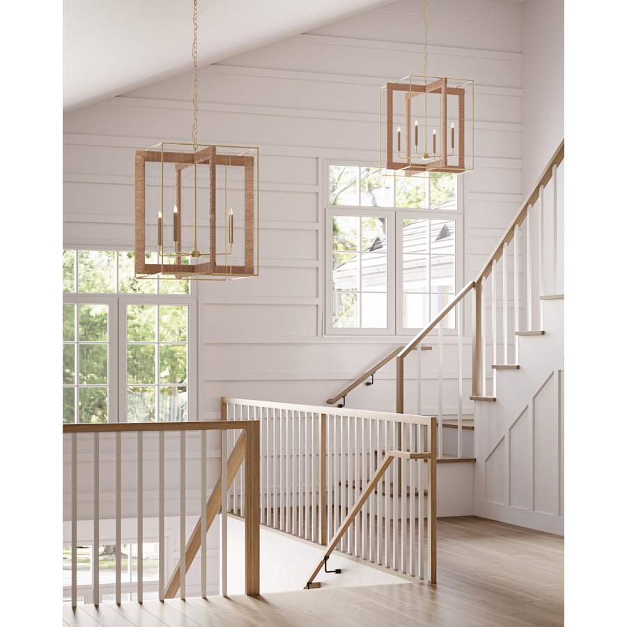 Currey and Company Purebred 4 Light 32-1/4" Wide Cage Chandelier with Decorative Rope Design