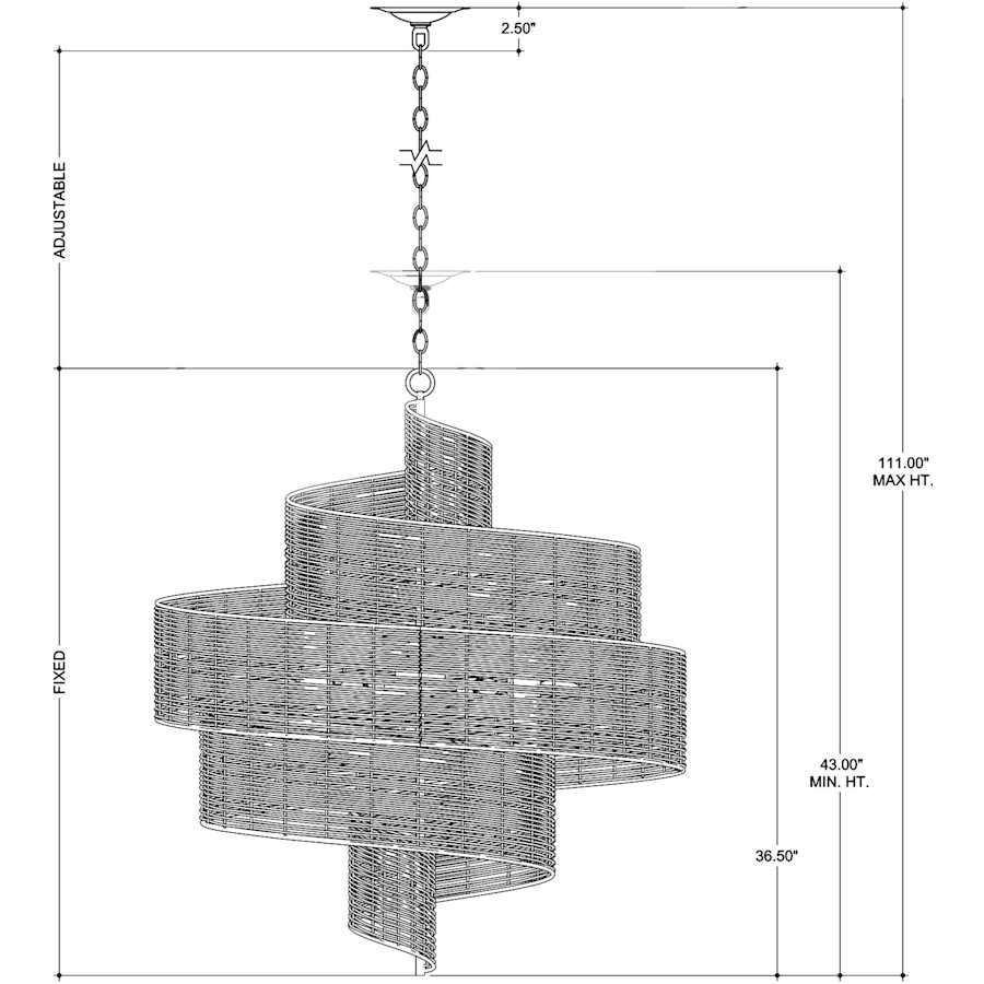 Currey and Company Saisei 5 Light 32" Wide Wrought Iron Abstract Chandelier with Woven Rattan Shade