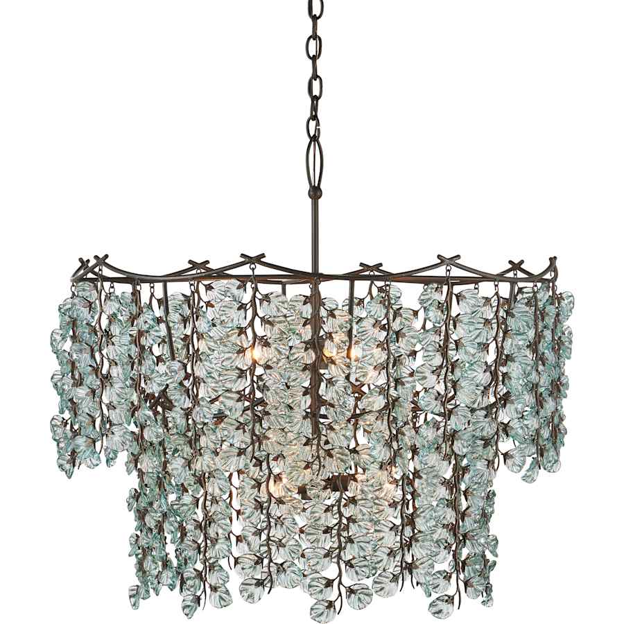 Currey and Company Herbary 6 Light 33" Wide Wrought Iron Waterfall Chandelier