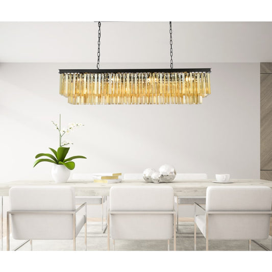Elegant Lighting Sydney 12 Light 60" Wide Crystal Linear Chandelier with Golden Teak Royal Cut Crystals