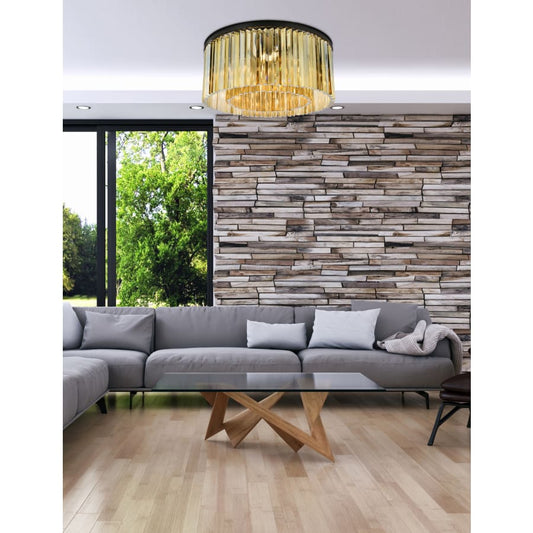 Elegant Lighting Sydney 8 Light 32" Wide Flush Mount Drum Ceiling Fixture with Golden Teak Royal Cut Crystals