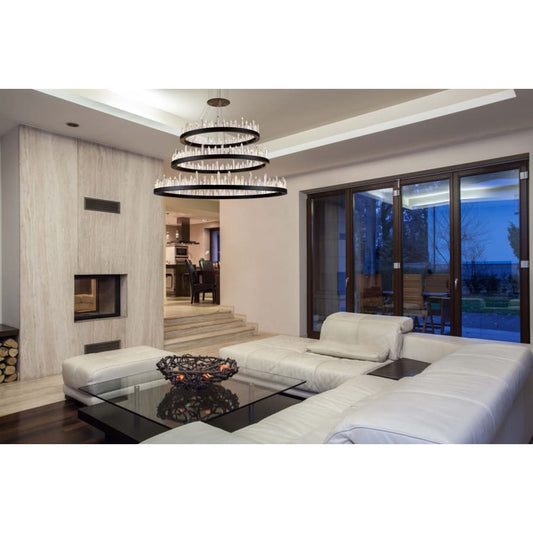 Elegant Lighting Malta 3 Light 42" Wide LED Crystal Ring Chandelier with Clear Royal Cut Crystals