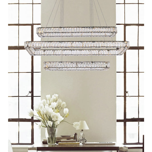 Elegant Lighting Monroe 50" Wide LED Crystal Linear Chandelier with Clear Crystal Accents