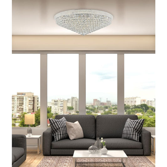 Elegant Lighting Primo 30 Light 42" Wide Flush Mount Waterfall Ceiling Fixture with Clear Royal Cut Crystals