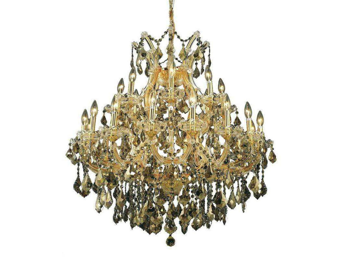 Elegant Lighting Maria Theresa 24-Light Tiered Chandelier with Gold Finish and Golden Teak Crystals