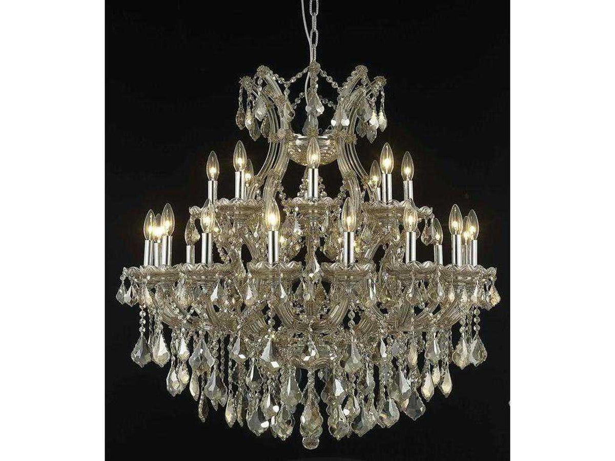 Elegant Lighting Maria Theresa 24-Light Golden Teak Crystal Candelabra Tiered Chandelier