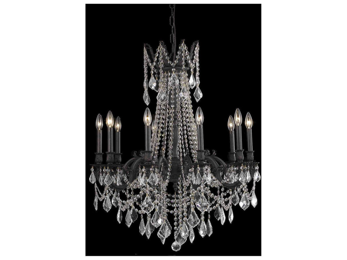 Elegant Lighting Rosalia 10-Light Dark Bronze Crystal Candelabra Chandelier