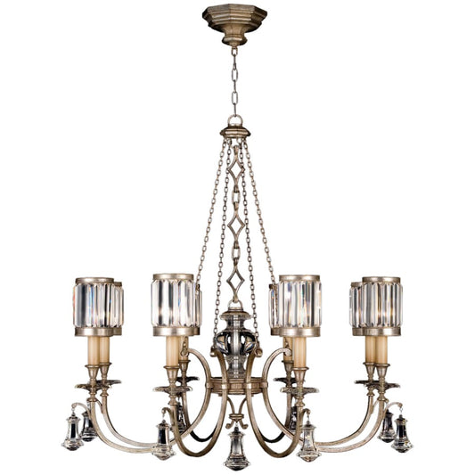Fine Art Handcrafted Lighting Eaton Place Silver Eight-Light Single-Tier Chandelier with Channel-Set Crystal Diffusers and Crystal Accents