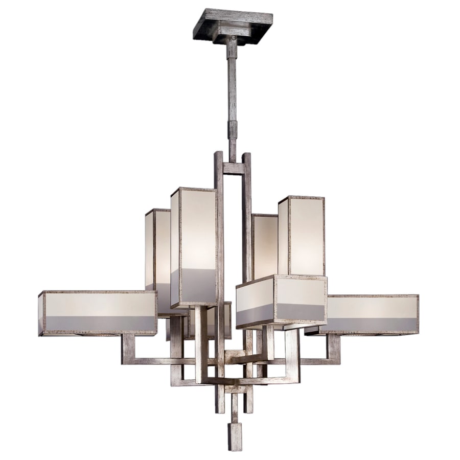 Fine Art Handcrafted Lighting Perspectives Silver Eight-Light Two-Tier Chandelier with Multi-Tonal White Crepe Shades