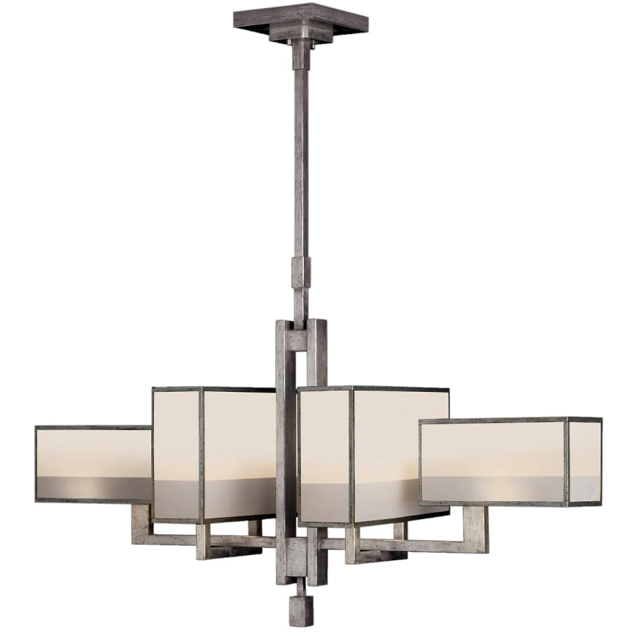 Fine Art Handcrafted Lighting Perspectives Silver Six-Light Single-Tier Linear Chandelier with Multi-Tonal White Crepe Shades