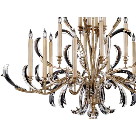 Fine Art Handcrafted Lighting Beveled Arcs Sixteen-Light Two-Tier Beveled Crystal Chandelier