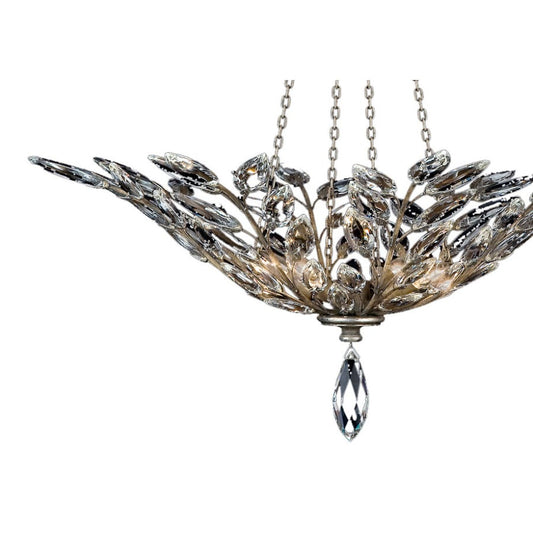 Fine Art Handcrafted Lighting Crystal Laurel Four-Light Foyer Pendant with Bold-Cut Stylized Crystal Leaves