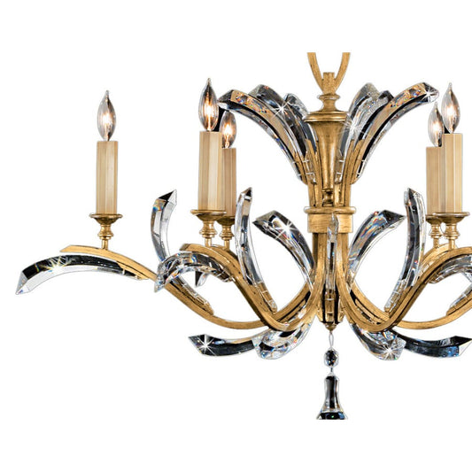 Fine Art Handcrafted Lighting Beveled Arcs Gold Six-Light Single-Tier Beveled Crystal Chandelier