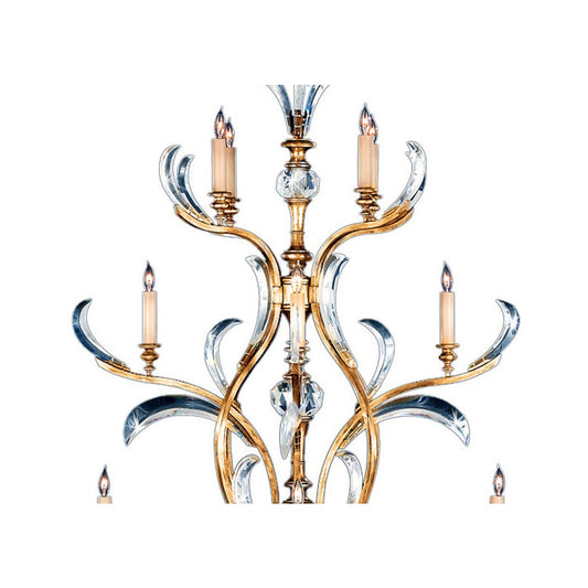 Fine Art Handcrafted Lighting Beveled Arcs Gold Sixteen-Light Three-Tier Beveled Crystal Chandelier