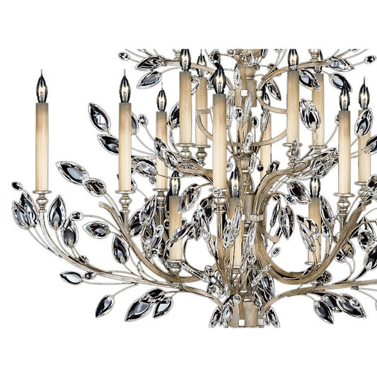 Fine Art Handcrafted Lighting Crystal Laurel Twenty-Light Two-Tier Chandelier with Bold-Cut Stylized Crystal Leaves