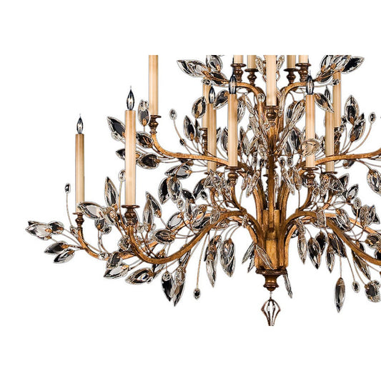 Fine Art Handcrafted Lighting Crystal Laurel Gold Twenty-Light Three-Tier Chandelier with Bold-Cut Stylized Crystal Leaves