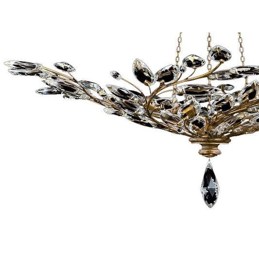 Fine Art Handcrafted Lighting Crystal Laurel Gold Six-Light Foyer Pendant with Bold-Cut Stylized Crystal Leaves
