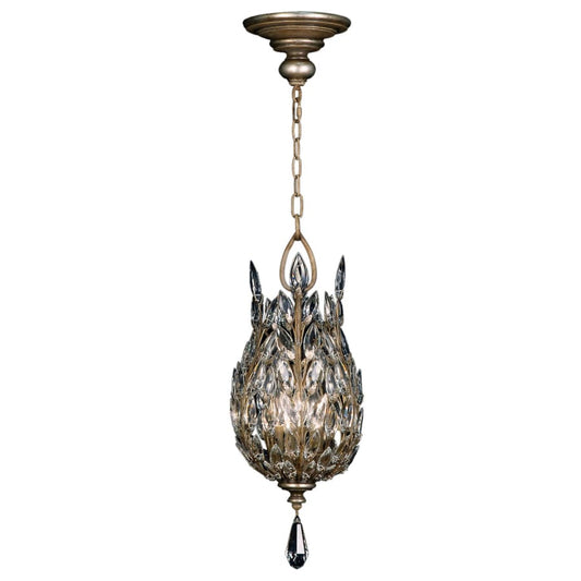 Fine Art Handcrafted Lighting Crystal Laurel Three-Light Foyer Pendant with Bold-Cut Stylized Crystal Leaves