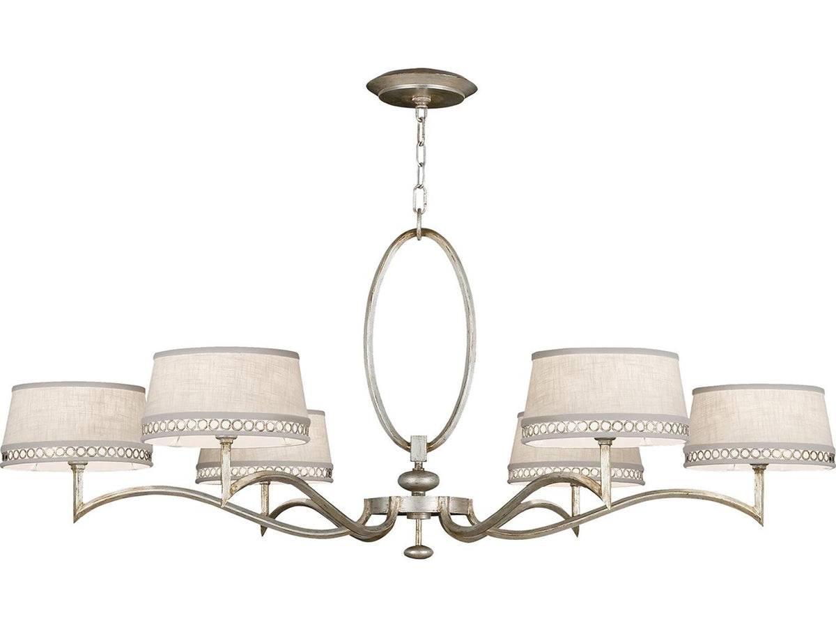 Fine Art Handcrafted Lighting Allegretto 6-Light Chandelier in Platinized Silver Leaf with White Linen Shades