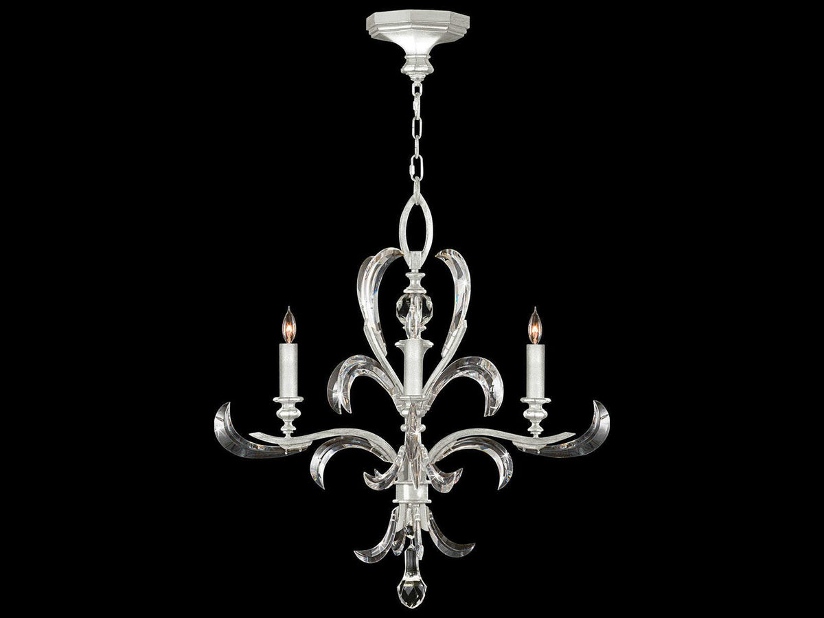 Fine Art Handcrafted Lighting 4-Light Beveled Arcs Chandelier in Silver Leaf with Crystal Accents