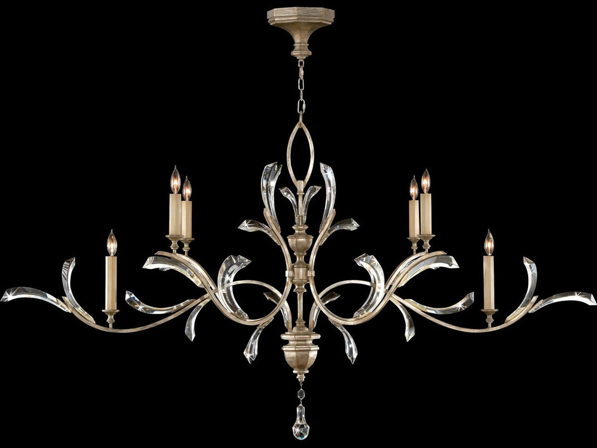Fine Art Handcrafted Lighting Beveled Arcs 6-Light Oblong Chandelier in Muted Silver Leaf