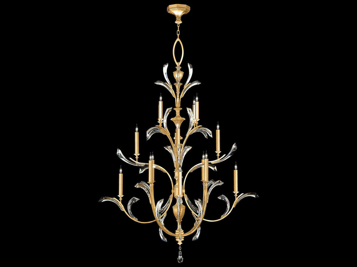 Fine Art Handcrafted Lighting Beveled Arcs 16-Light Gold Leaf Crystal Candelabra Chandelier