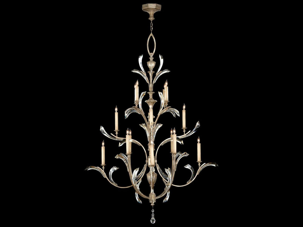 Fine Art Handcrafted Lighting Beveled Arcs 16-Light Chandelier in Muted Silver Leaf