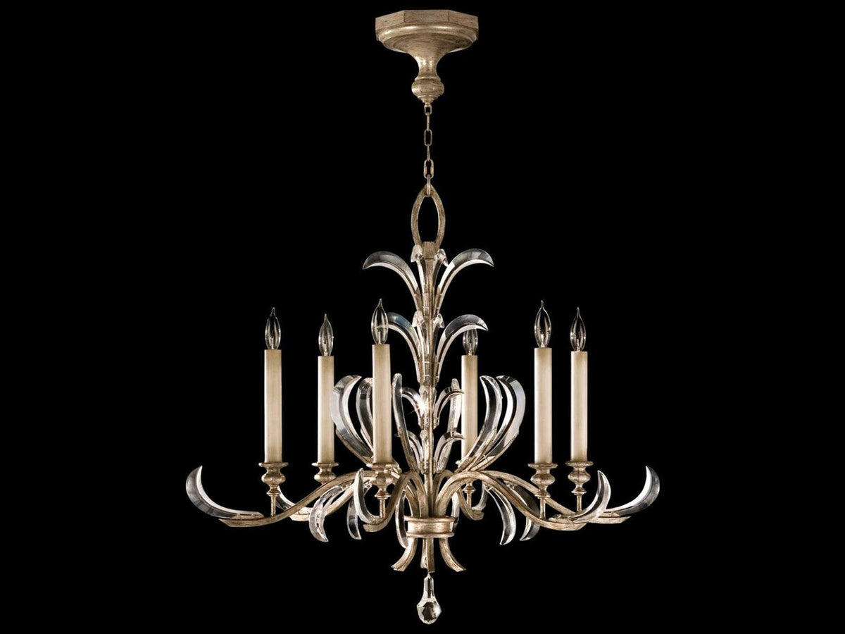 Fine Art Handcrafted Lighting 6-Light Beveled Arcs Crystal Chandelier in Silver Leaf