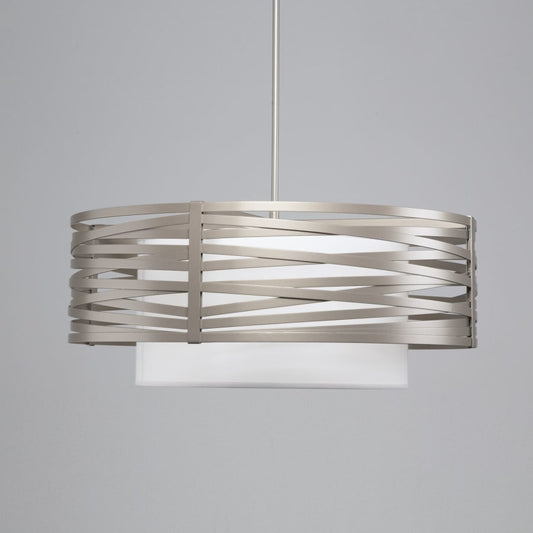 Hammerton Studio Tempest 4 Light 36" Wide Drum Chandelier - Medium (E26) with White Linen Inner and Finished to Match Metal Outer Shade