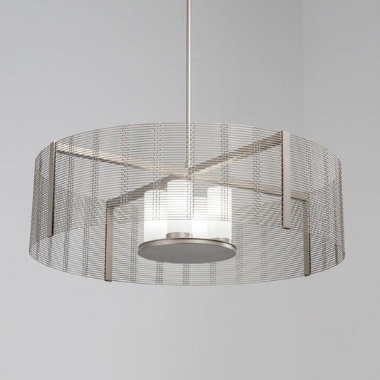 Hammerton Studio Downtown Mesh 4 Light 38" Wide LED Drum Chandelier - with Frosted Glass Inner Shades and Finished to Match Outer Metal Shade