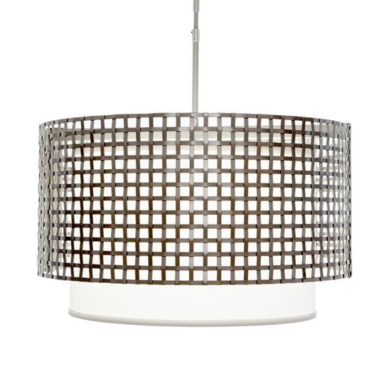 Hammerton Studio Tweed 4 Light 25" Wide Drum Chandelier - Medium (E26) with White Linen Inner and Finished to Match Metal Outer Shade