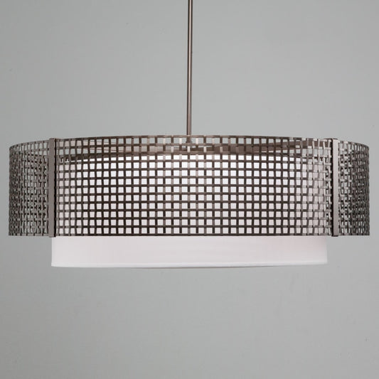 Hammerton Studio Tweed 8 Light 48" Wide Drum Chandelier - Medium (E26) with White Linen Inner and Finished to Match Metal Outer Shade