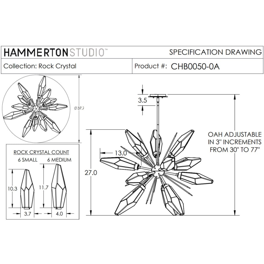 Hammerton Studio Rock Crystal 38" Wide 12 Light Hand Blown Glass LED Starburst Chandelier