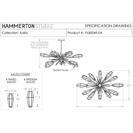 Hammerton Studio Aalto 53" Wide Artisan Crafted Geometric Optic Glass 12 Light Oval Starburst Chandelier