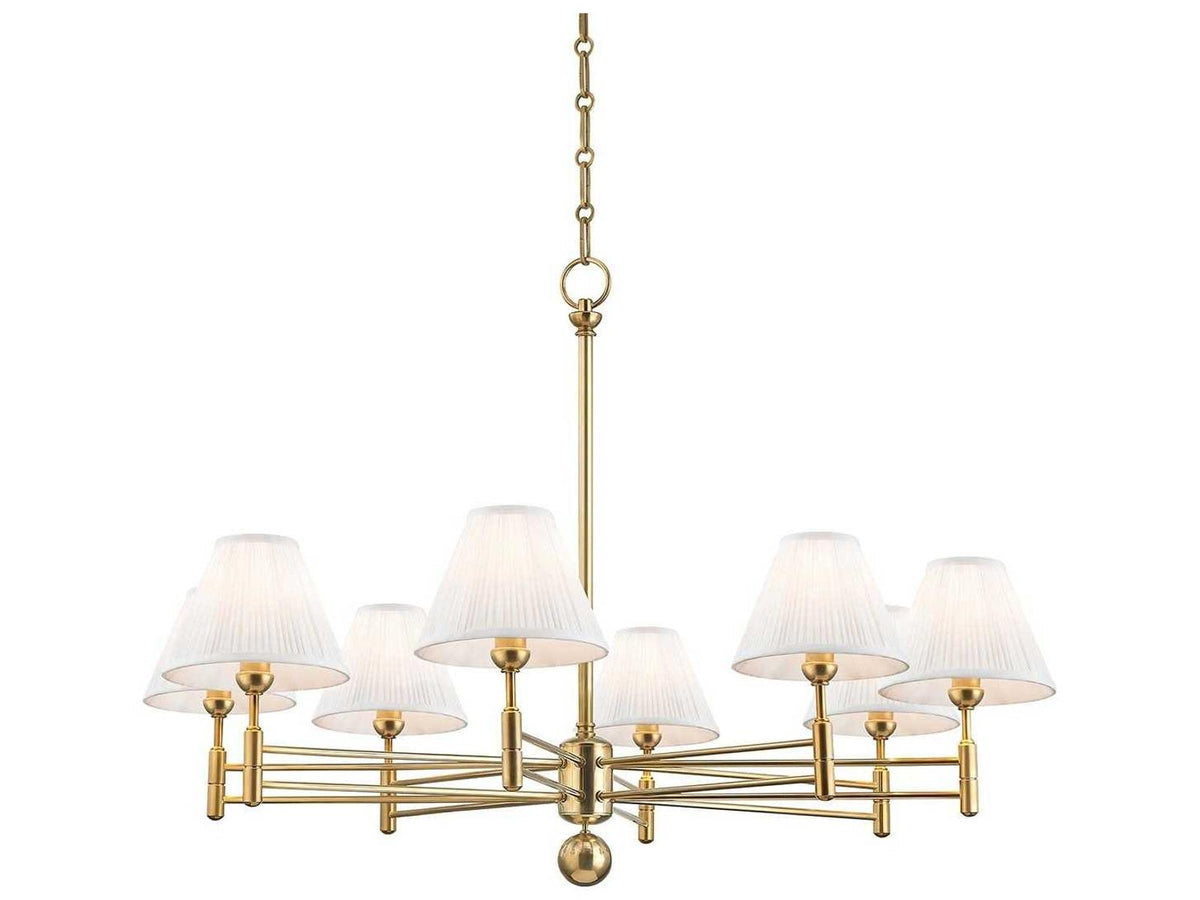 Hudson Valley Classic No.1 8-Light Chandelier with Off-White Silk Shades in Aged Brass