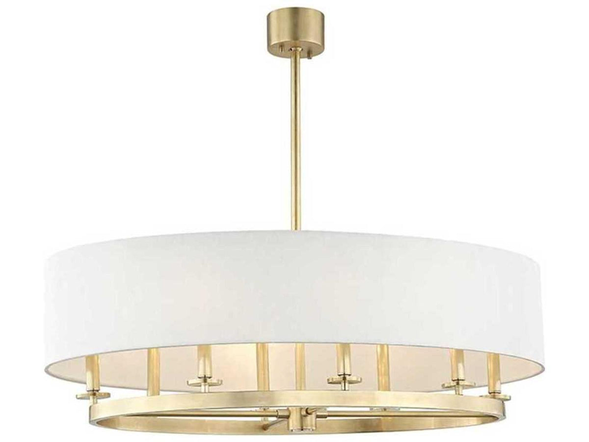 Hudson Valley 8-Light Durham Aged Brass Oval Drum Chandelier with Off-White Linen Shade