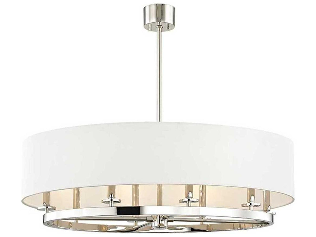 Hudson Valley Durham 8-Light Polished Nickel Off White Oval Drum Chandelier