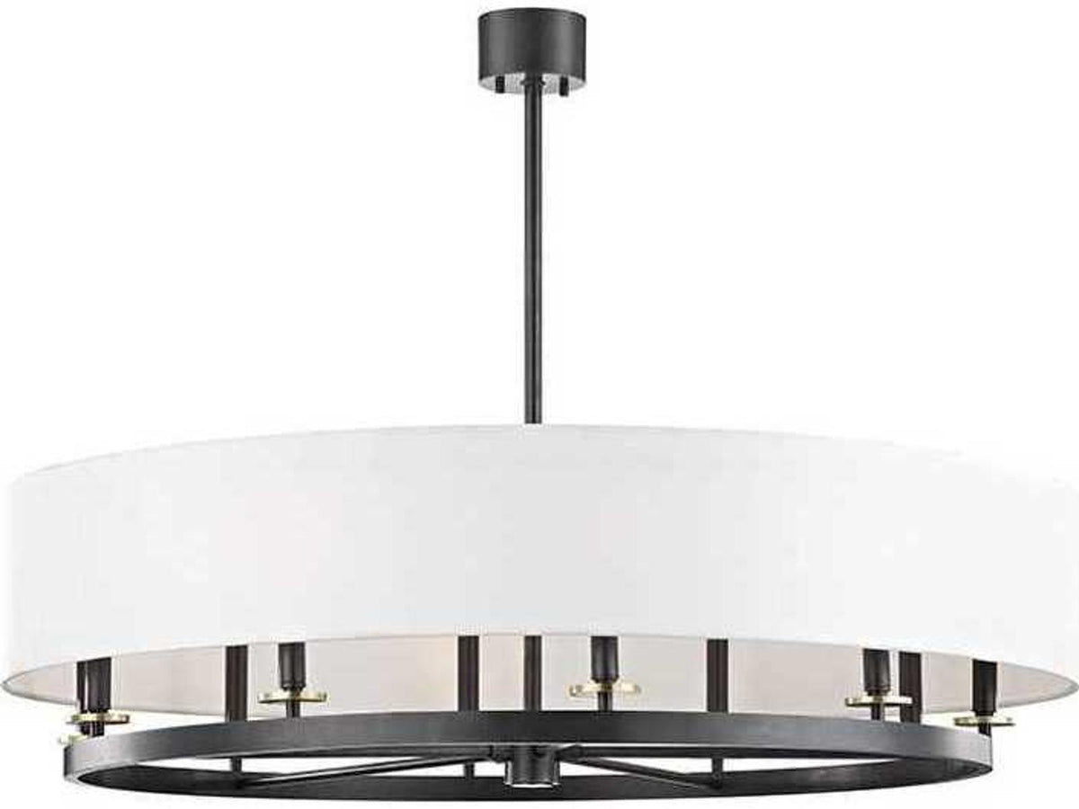 Hudson Valley Durham 10-Light Aged Old Bronze Round Chandelier with Off White Shade