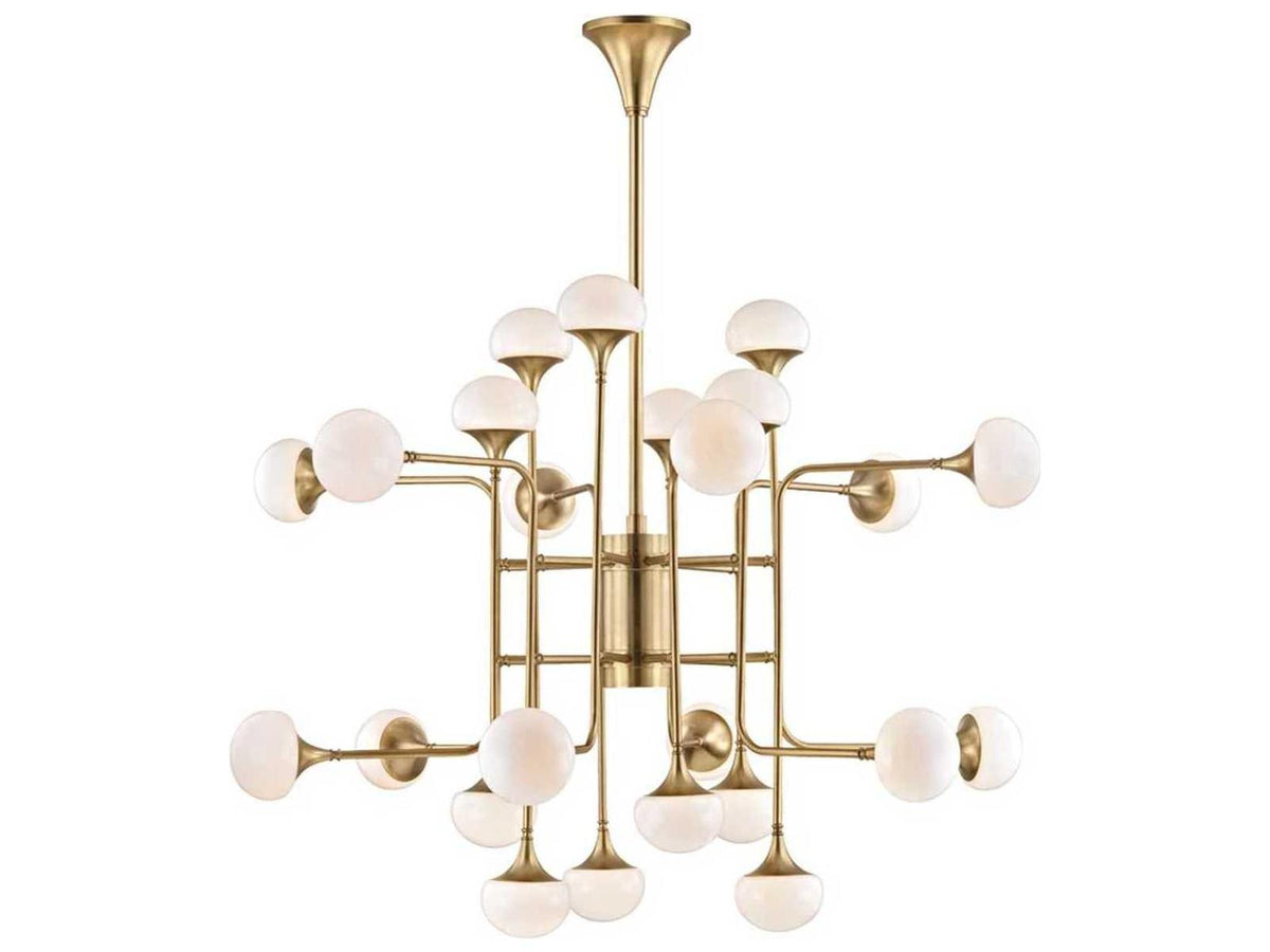Hudson Valley Fleming 24-Light Chandelier in Aged Brass with Opal Glossy Glass