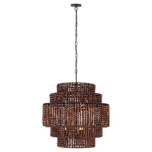 Minka Lavery Beaudelle 9 Light 30" Wide Wood Pendant with Wood Bead Shade