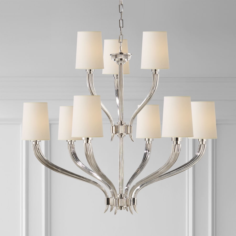 Visual Comfort Ruhlmann 35" Two-Tier Chandelier with Natural Paper Shades by E. F. Chapman