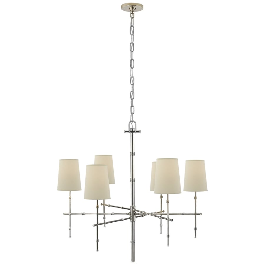 Visual Comfort Grenol 33" Modern Bamboo Chandelier with Natural Percale Shades by Studio VC