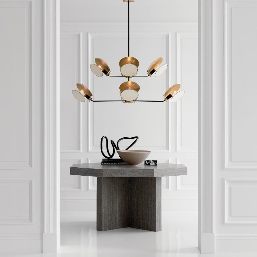 Visual Comfort Osiris 54" Large Reflector Chandelier with Linen Diffusers by Thomas O'Brien