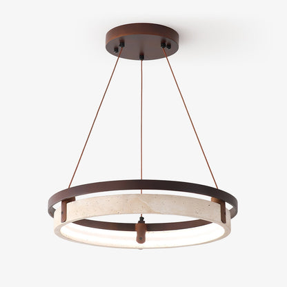 Orbit Travertine Pendant Light ∅ 24.8″ x H 1.9″ / Yellow Travertine & Walnut Wood / Warm Light 1001 pendant Lamp